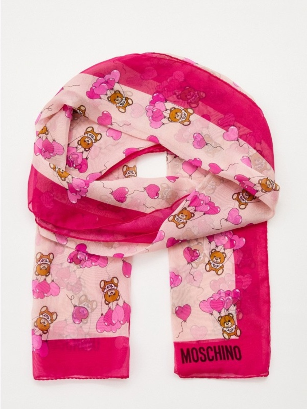 Moschino Pink and Light Pink Teddy Bear Balloon Print Scarf